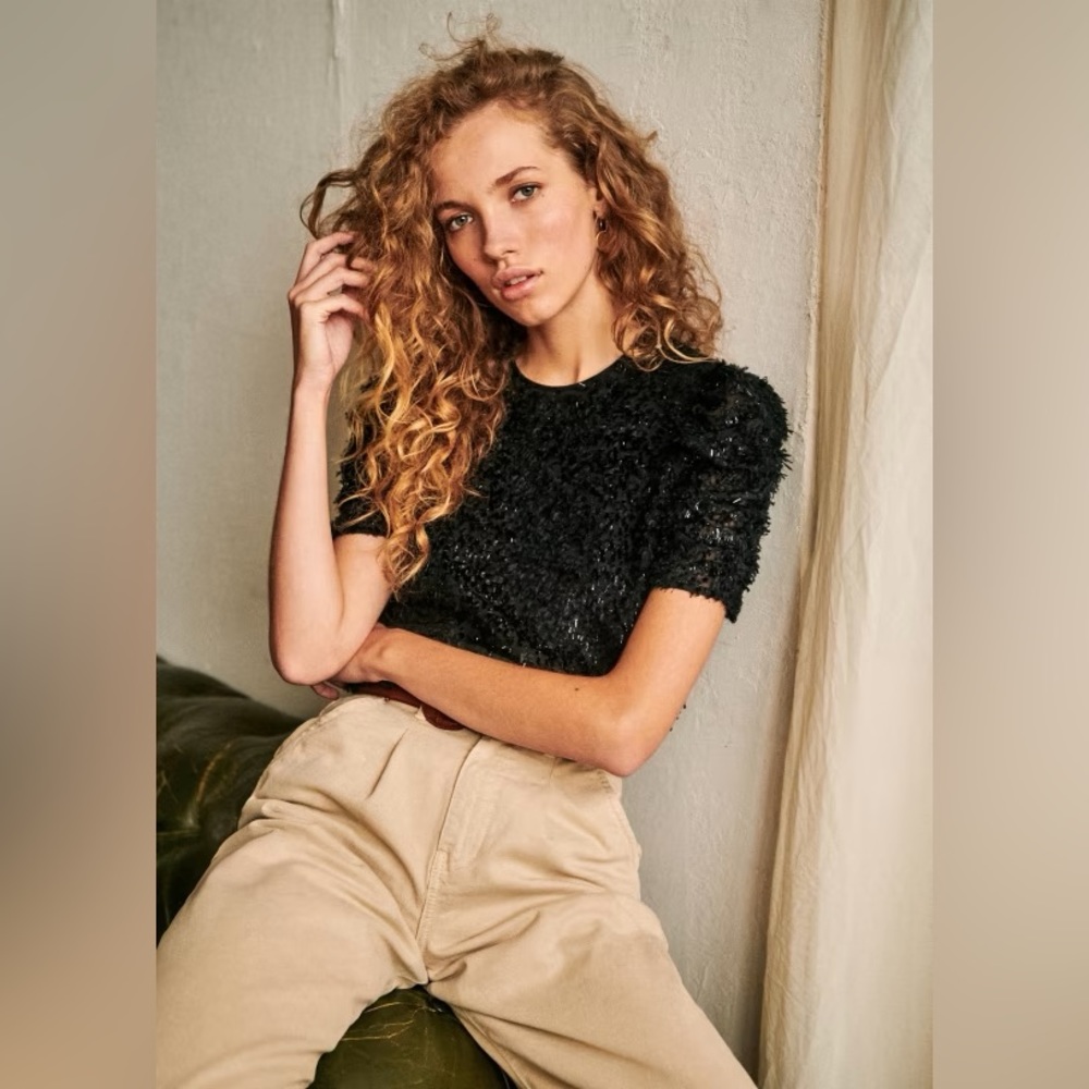 Sezane Sparkly Black Kate Blouse